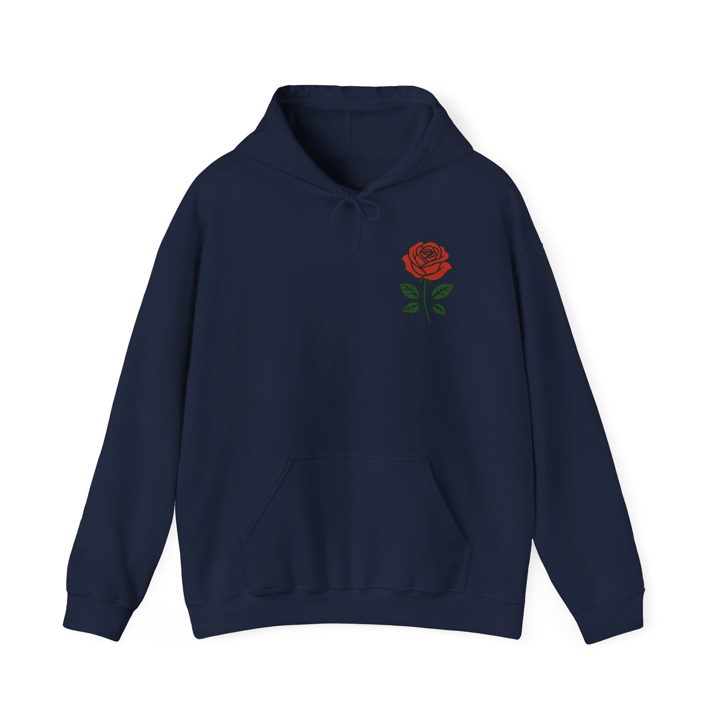 Rose Chest Hoodie — Minimal Red Rose Floral Hoodie