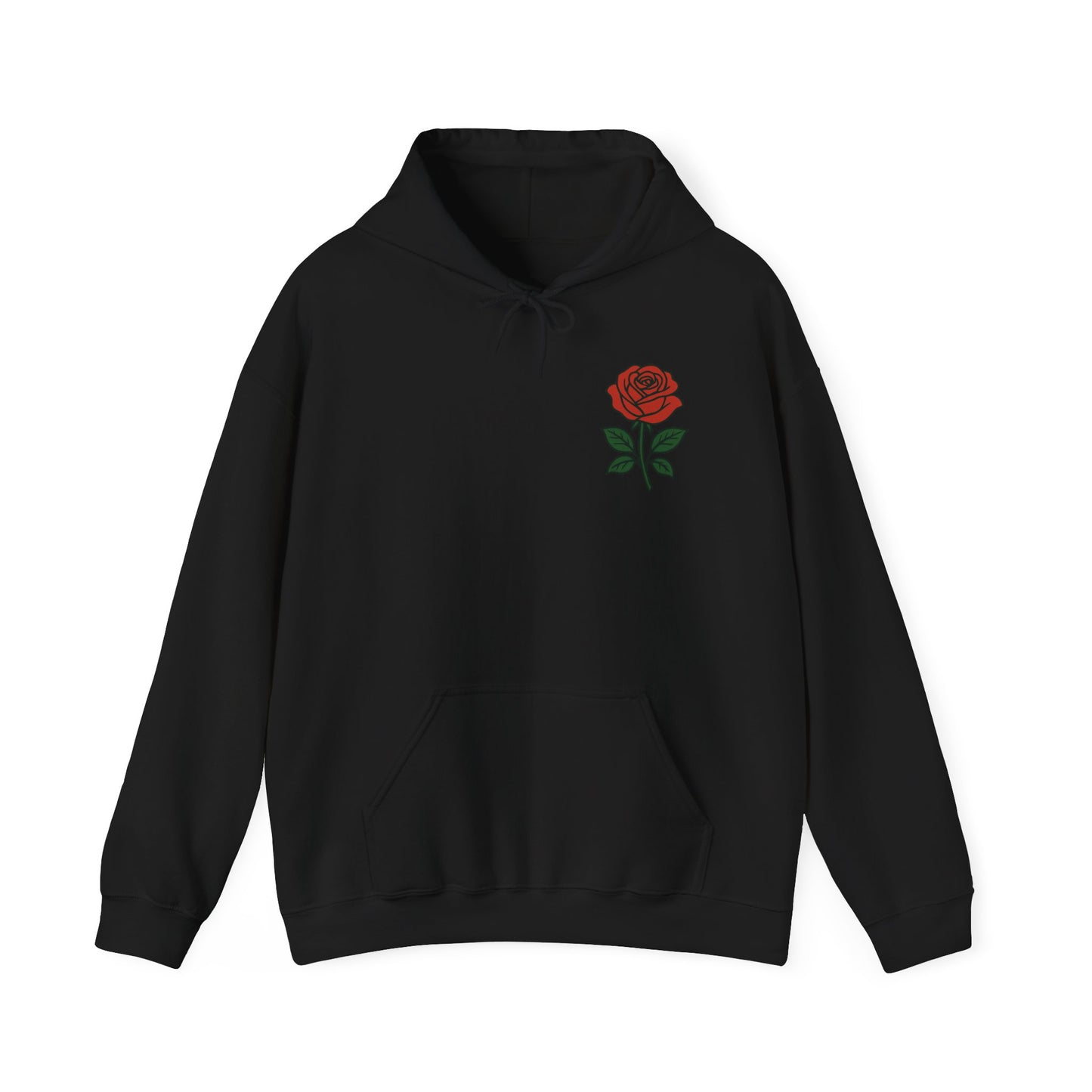 Rose Chest Hoodie — Minimal Red Rose Floral Hoodie
