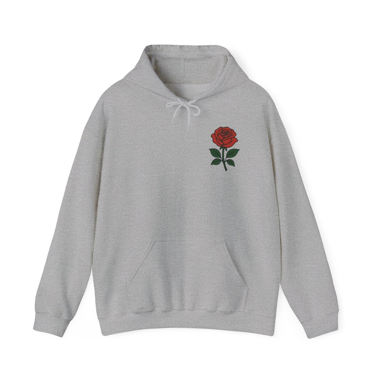 Rose Chest Hoodie — Minimal Red Rose Floral Hoodie