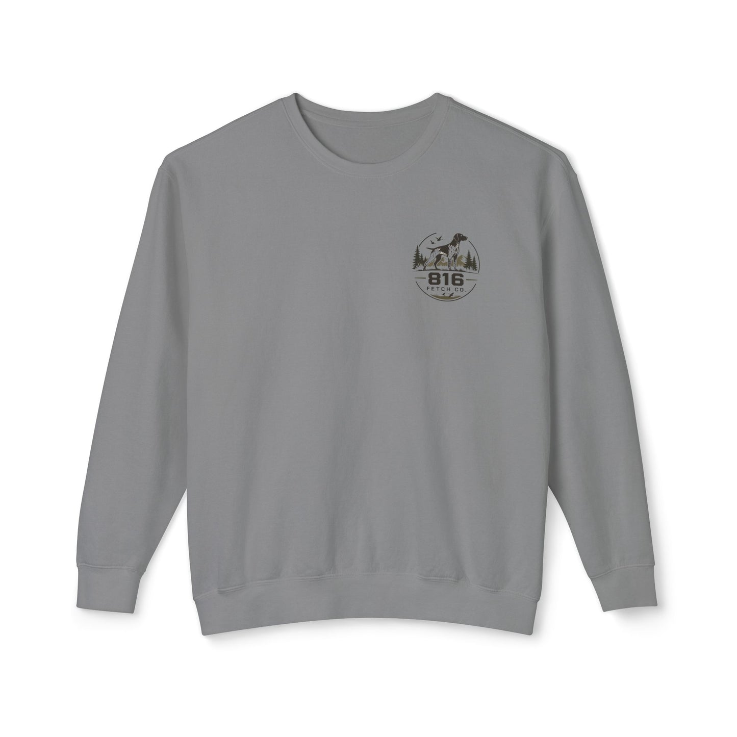 Comfort Colors® Crewneck Sweatshirt — 816 Fetch Co. Hunting Dog Logo