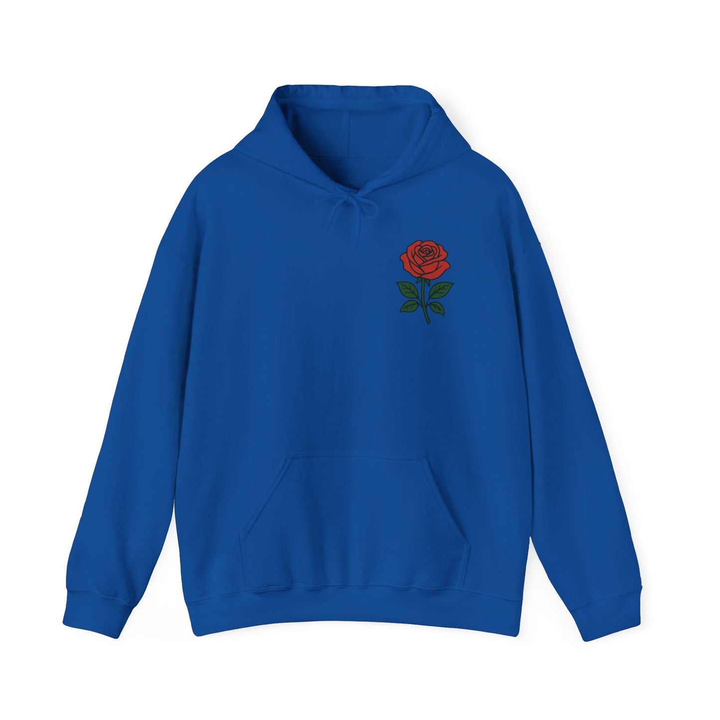 Rose Chest Hoodie — Minimal Red Rose Floral Hoodie