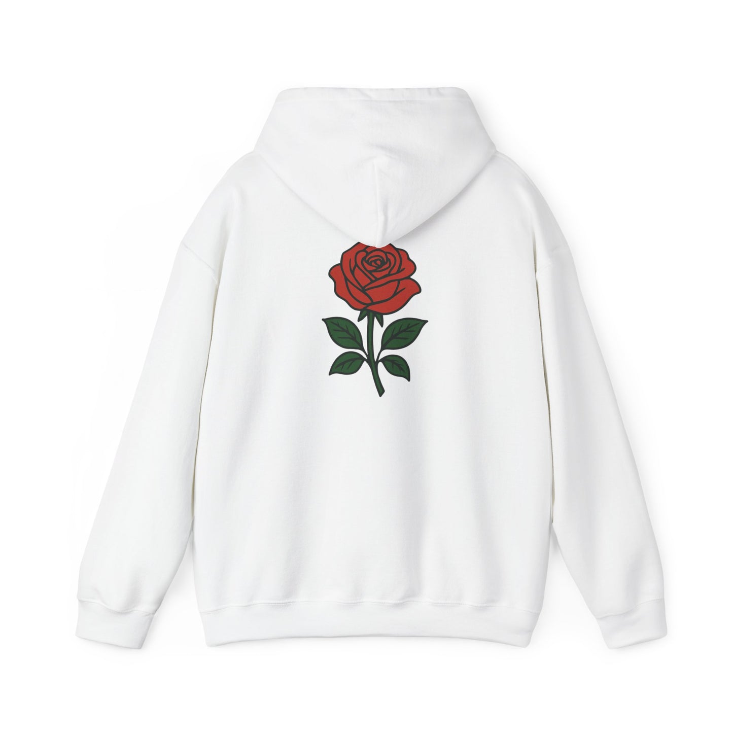 Rose Chest Hoodie — Minimal Red Rose Floral Hoodie