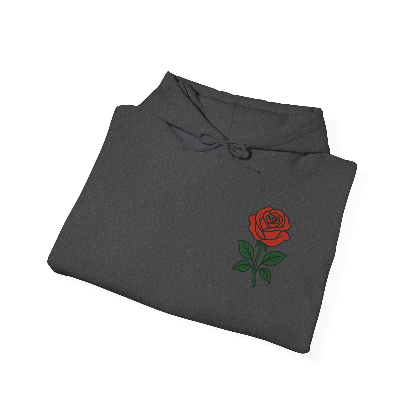 Rose Chest Hoodie — Minimal Red Rose Floral Hoodie