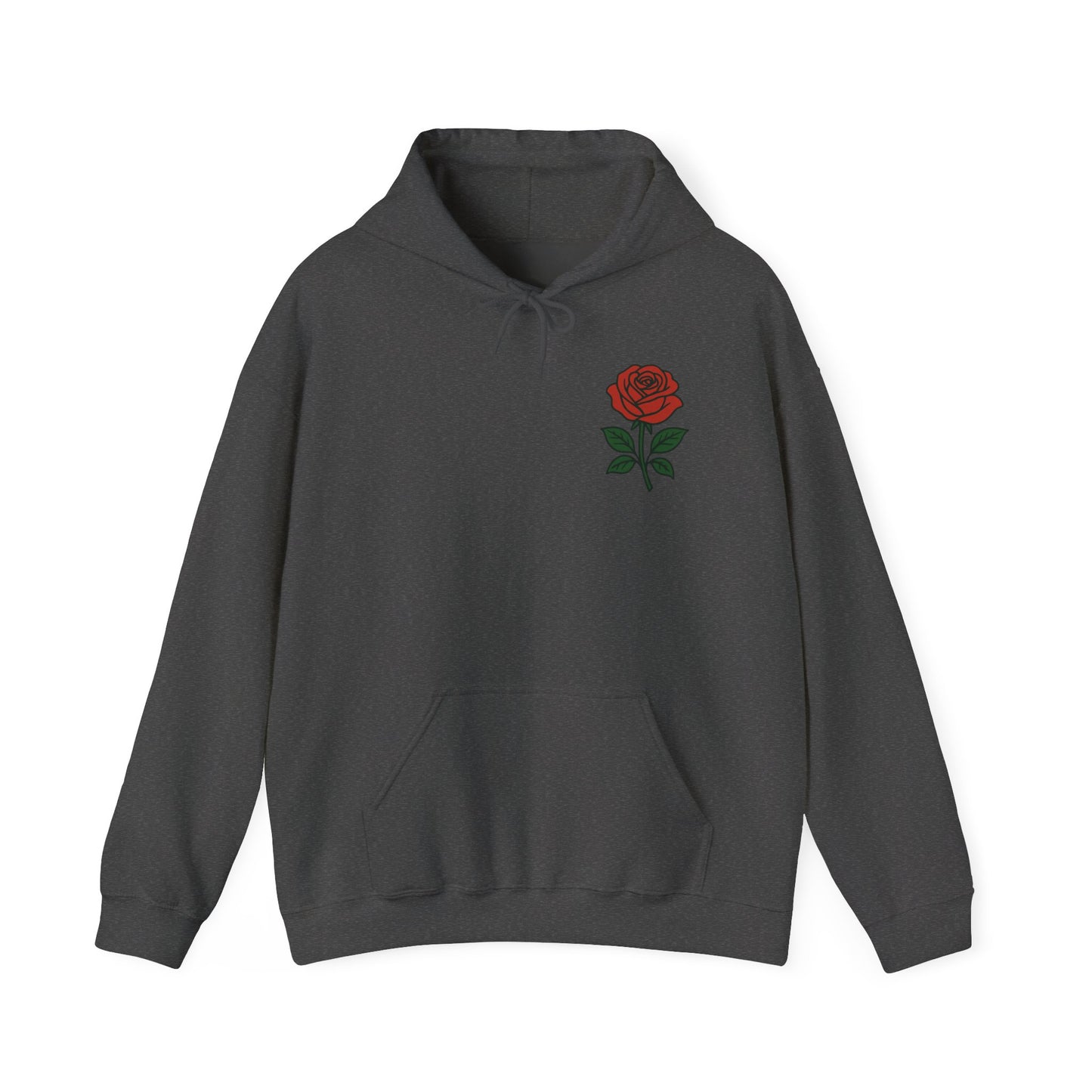 Rose Chest Hoodie — Minimal Red Rose Floral Hoodie