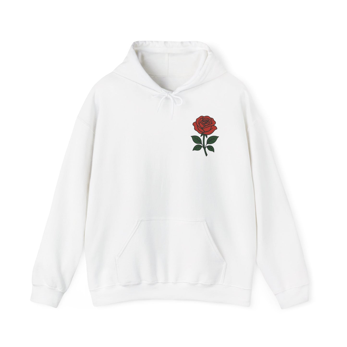 Rose Chest Hoodie — Minimal Red Rose Floral Hoodie