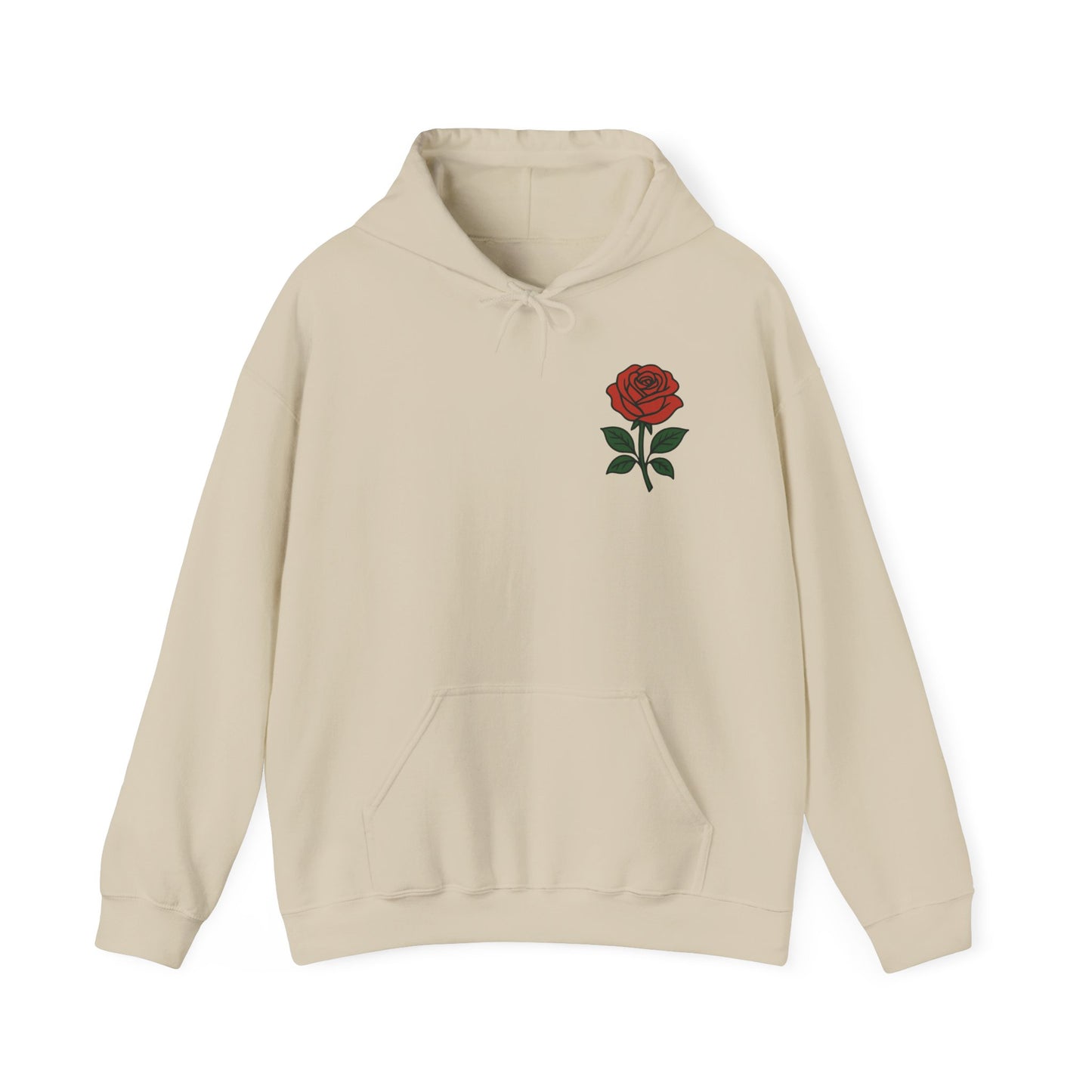 Rose Chest Hoodie — Minimal Red Rose Floral Hoodie