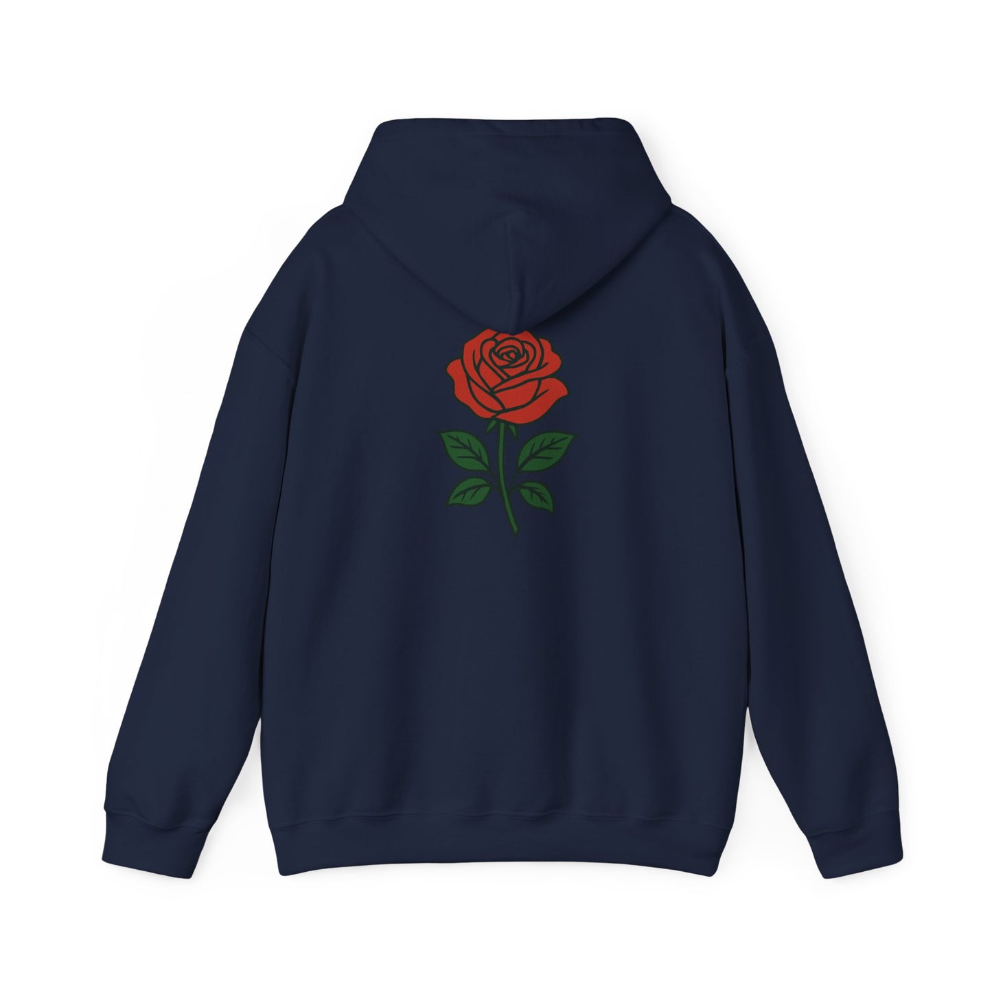 Rose Chest Hoodie — Minimal Red Rose Floral Hoodie